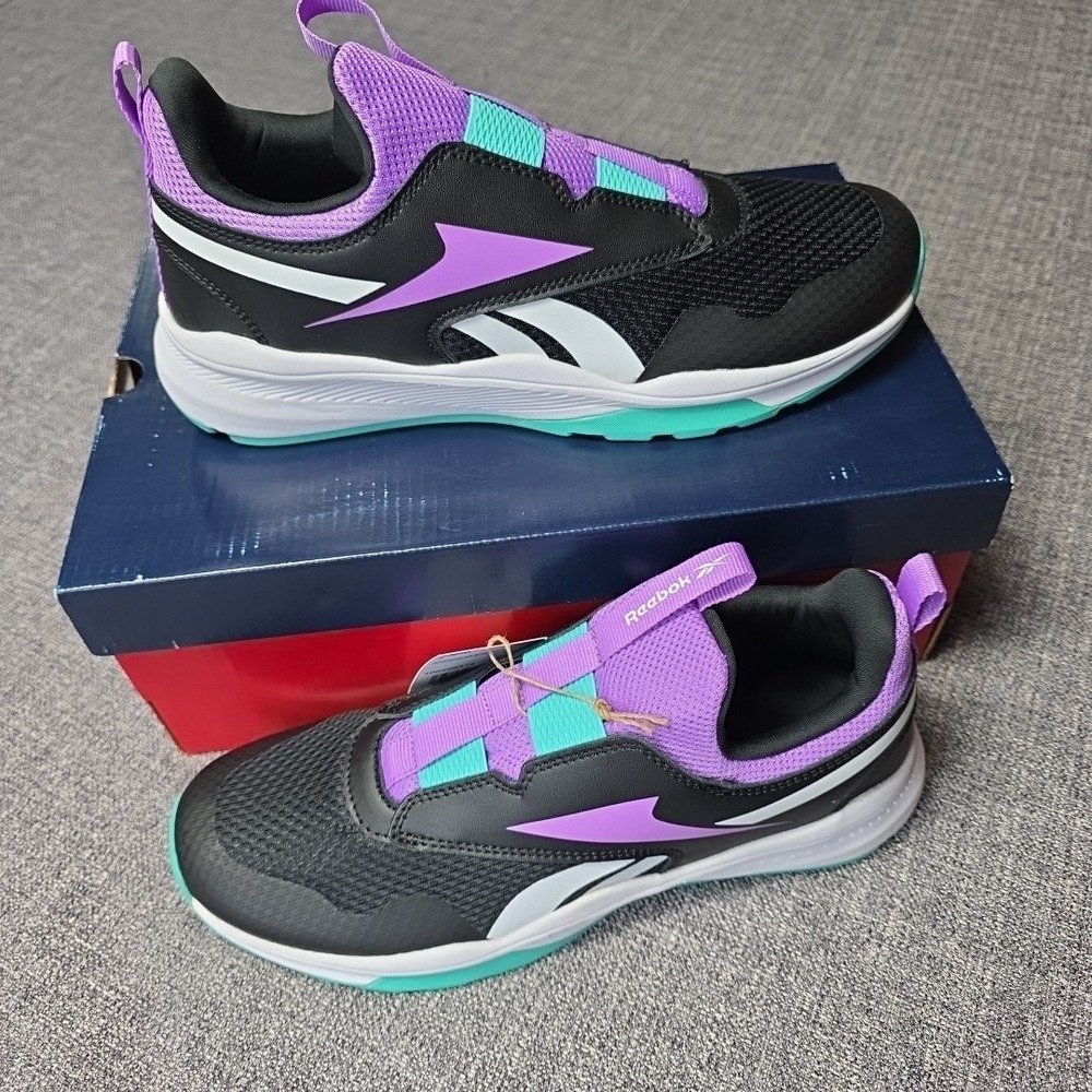 Reebok XT Sprinter Slip On Running Tennis Shoe Size 7 Kids Black Purple MSRP $50
